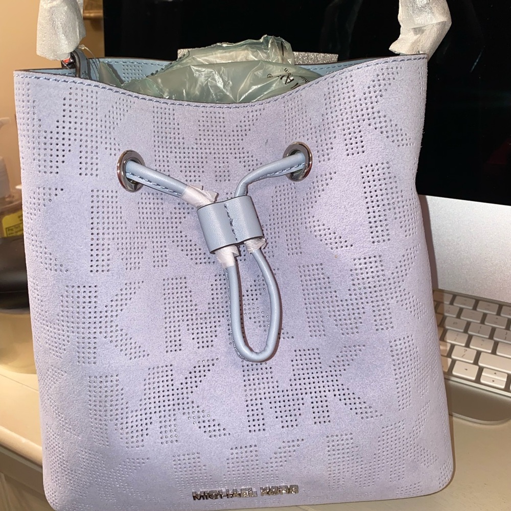 Michael Kors Suri Medium Logo Perforated Suede Bag